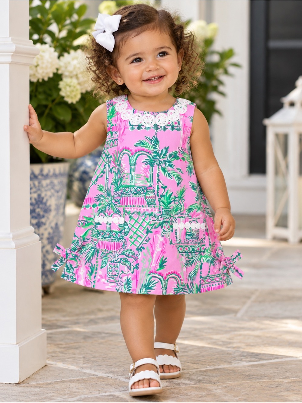 Lilly Pulitzer Girls' Pink & Green Tropical Print Dress 2-piece Size 12-18M NEW
